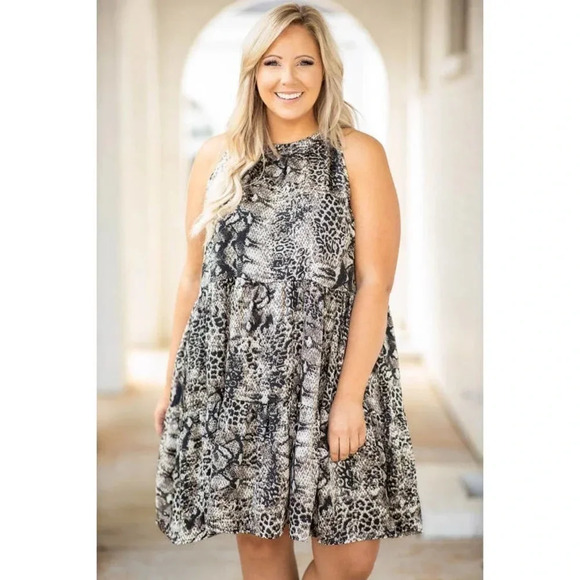 Chic Soul Women's Gray Animal Print Let Your Guard Down Dress‎ Size 2XL - Picture 1 of 5